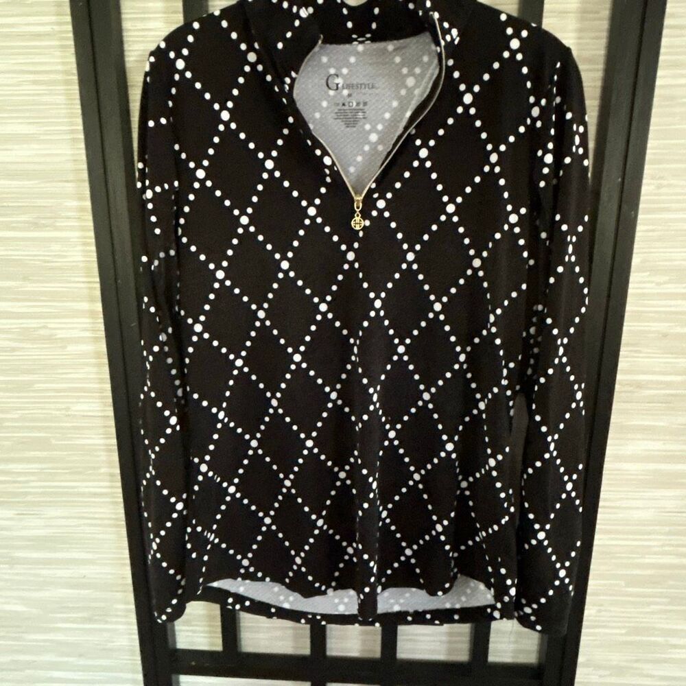G Lifestyle black and white polkadot long sleeve shirt m golf athletic Picklebal